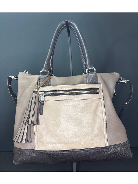Coach Handbags - Coach Legacy Rory Satchel Leather Purse No. 19902 Taupe & Black Two-Tone Pebbled
